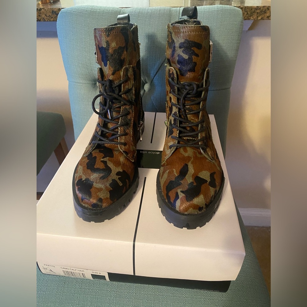 Dolce Vita Paxtyn Camo Calf Hair Combat Boots